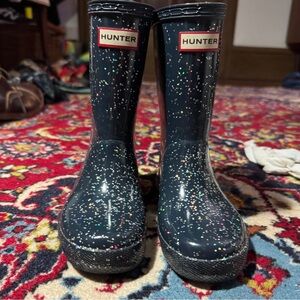 Hunter Navy Blue Glitter Rain Boots, 10 Toddler